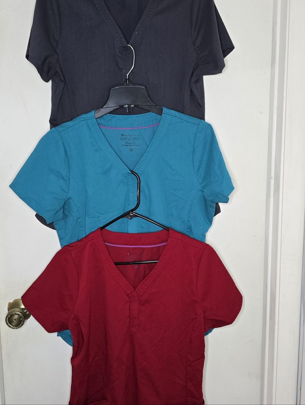 Lot of 3 Healing Hands Purple Label Scrub Tops Size M Modern Fit Stretch Medical